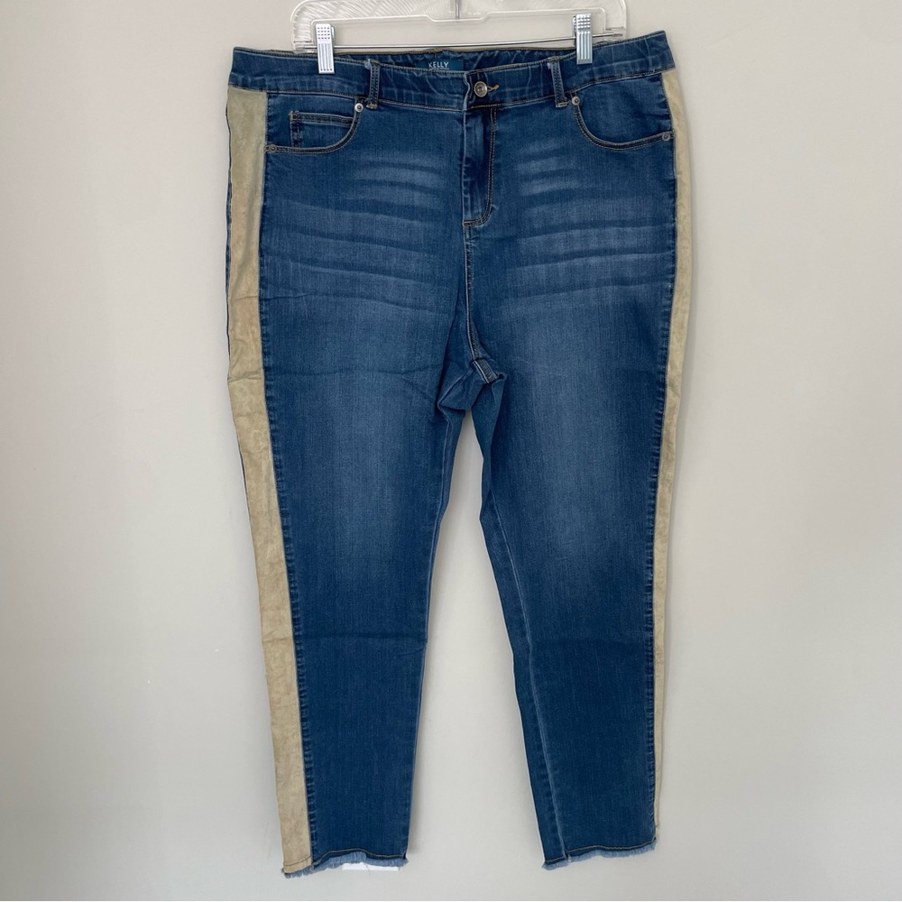 Kelly Clinton Kelly Regular Ankle Jeans with Faux Suede Detail Mid Wash Size 16
